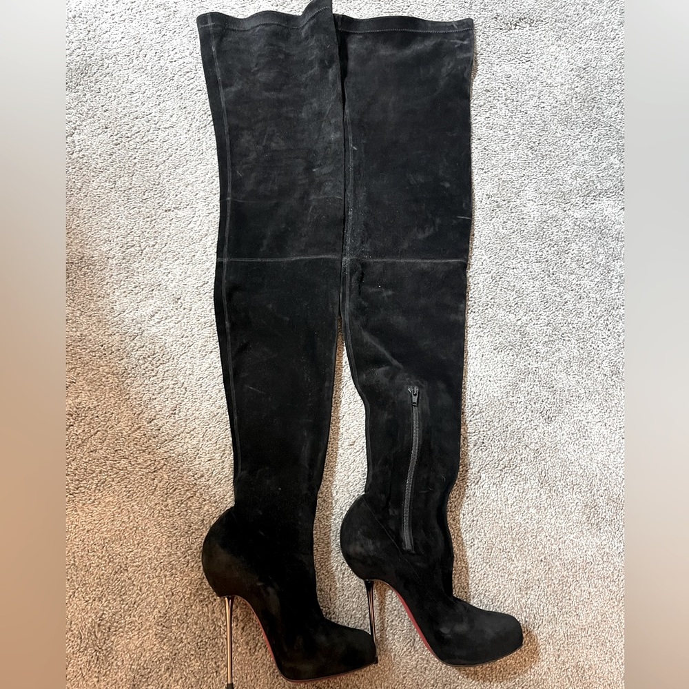 Christian Louboutin Suede Over the Knees boots with Chrome Heel